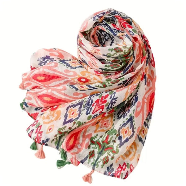 Maryam's Essential Flower Printed Cotton Viscose Tassels Hijab