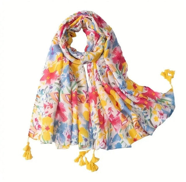 Maryam's Essential Floral Printed Cotton Viscose Tassels Hijab