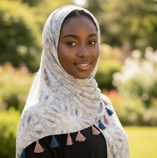 Maryam's Essential Printed Cotton Viscose Tassels Hijab