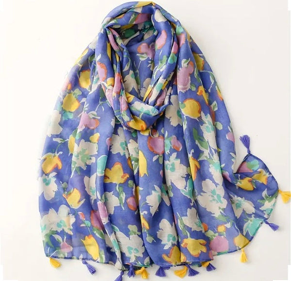 Maryam's Essential Flower Printed Cotton Viscose Tassels Hijab