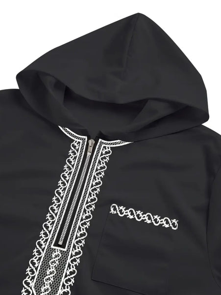 Maryam’s Essential Luxury Arab Men Geometric Pattern Ethnic Hoody Kaftan