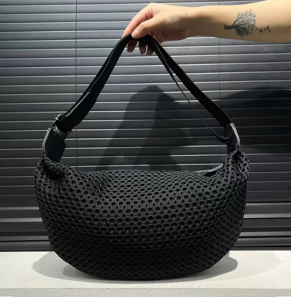 Maryam’s Essential Lightweight Mesh PU Leather Crescent Shape Shoulder Chest Bag