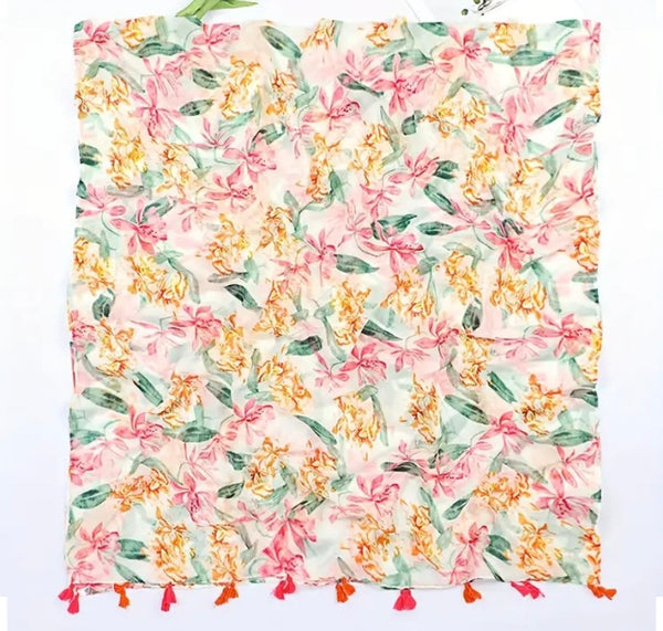 Maryam's Essential Floral Printed Cotton Viscose Tassels Hijab