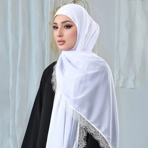 Maryam’s Essential Chiffon with Lace Trim Edge Hijab/Shawl