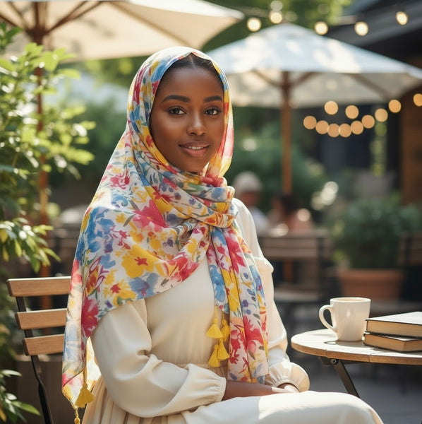 Maryam's Essential Floral Printed Cotton Viscose Tassels Hijab