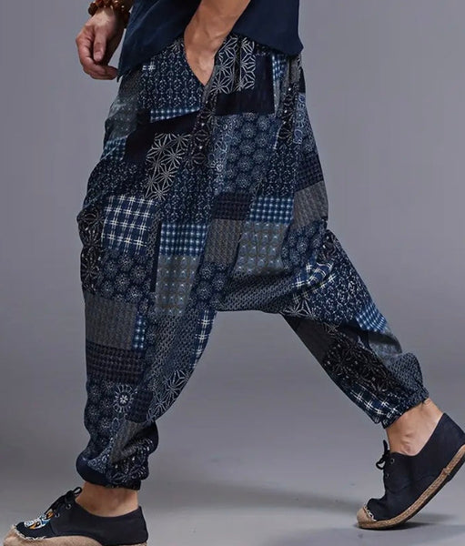 Maryam’s Essential Men’s Ethnic Vintage Pattern Stitching Print Harem Baggy Trouser
