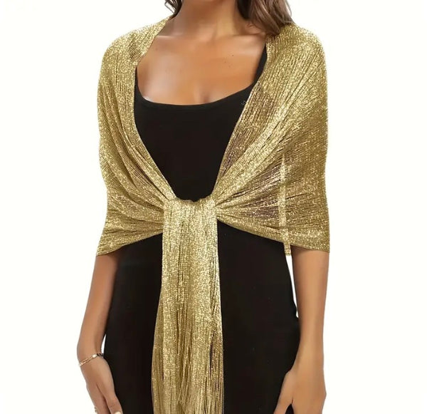 Maryam’s Essential Elegant Sparkling Metallic Shawls with Tassels