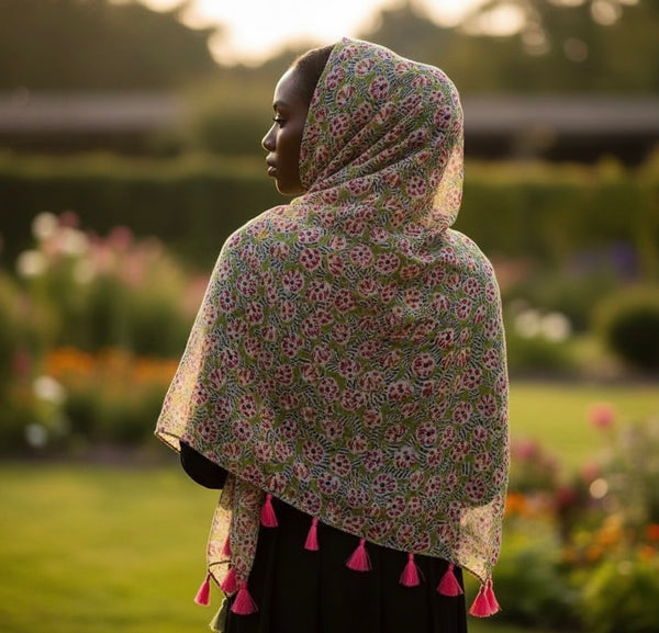 Maryam's Essential Floral Printed Cotton Viscose Tassels Hijab