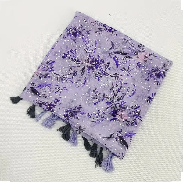 Maryam's Essential Printed Cotton Viscose Tassels Hijab/Shawl