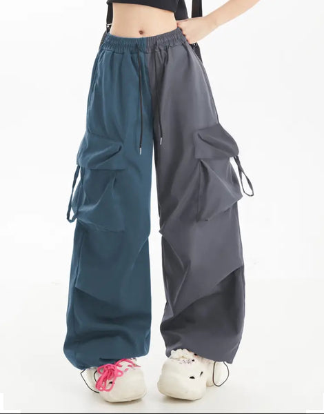 Maryam’s Essential Colour Block Loose Fit Leg Drawstring Flap Pocket Baggy Pants