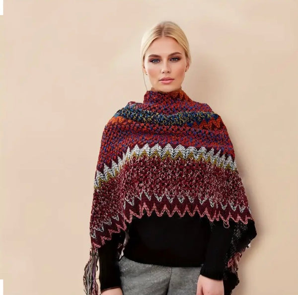 Maryam’s Essential Luxury Vintage Knit Poncho with Tassels
