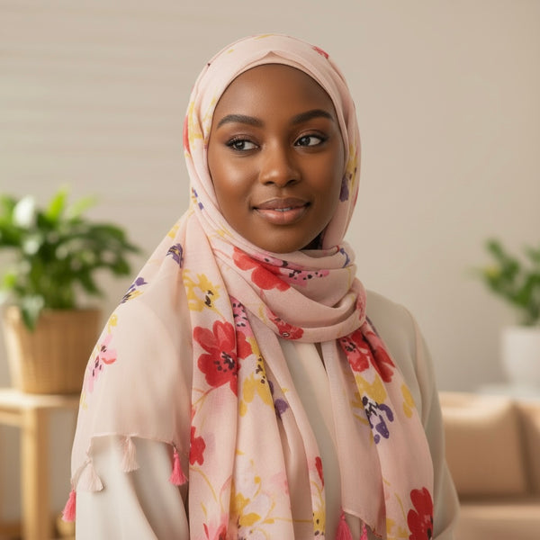 Maryam's Essential Printed Cotton Viscose Tassels Hijab