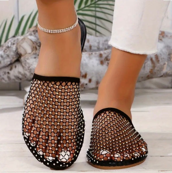 Maryam’s Essential Sparkling Diamanté Mesh Close Toe Slip-on Shoes