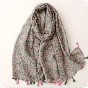 Maryam's Essential Floral Printed Cotton Viscose Tassels Hijab