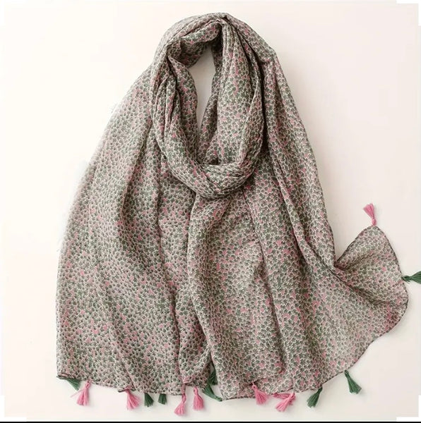 Maryam's Essential Floral Printed Cotton Viscose Tassels Hijab