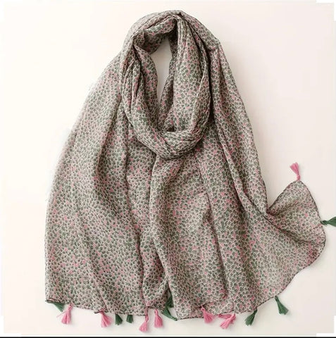Maryam's Essential Floral Printed Cotton Viscose Tassels Hijab