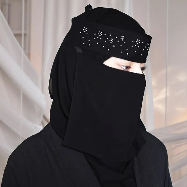 Maryam’s Essential Diamanté Thin Breathable Chiffon Niqab Veil Headscarf