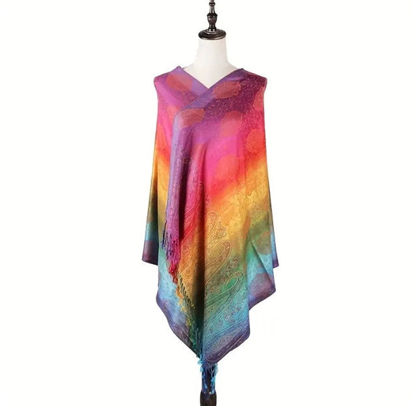 Maryam’s Essential Luxury Mature Versatile Reversible Warm Paisley Fringe Cashmere Scarf