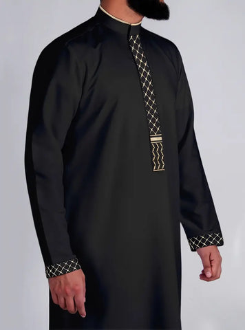 Maryam’s Essential Arab Men Geometric Pattern StandUp Collar Long Sleeves Kaftan