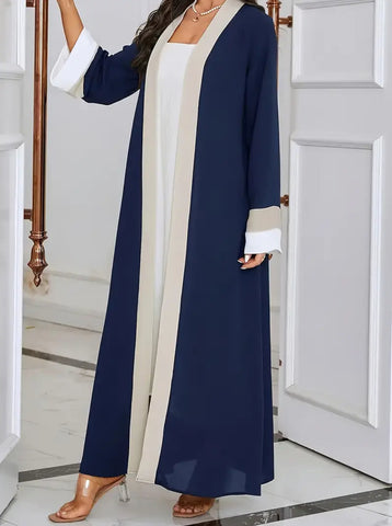 Maryam’s Essential Luxury Elegant Contrast Trim Maxi Length, Long Sleeves Asymmetric Kaftan Abaya