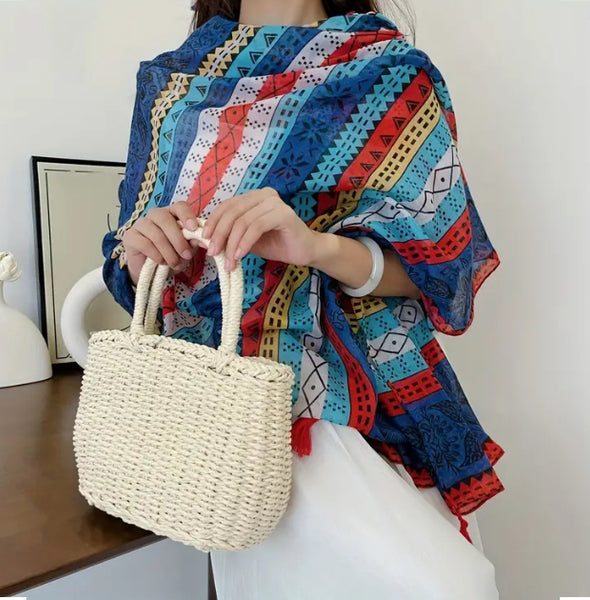 Maryam's Essential Printed Cotton Viscose Tassels Shawl