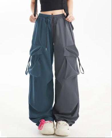 Maryam’s Essential Colour Block Loose Fit Leg Drawstring Flap Pocket Baggy Pants