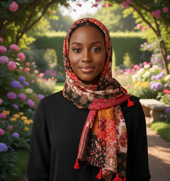 Maryam's Essential Luxury Printed Cotton Viscose Tassels Hijab