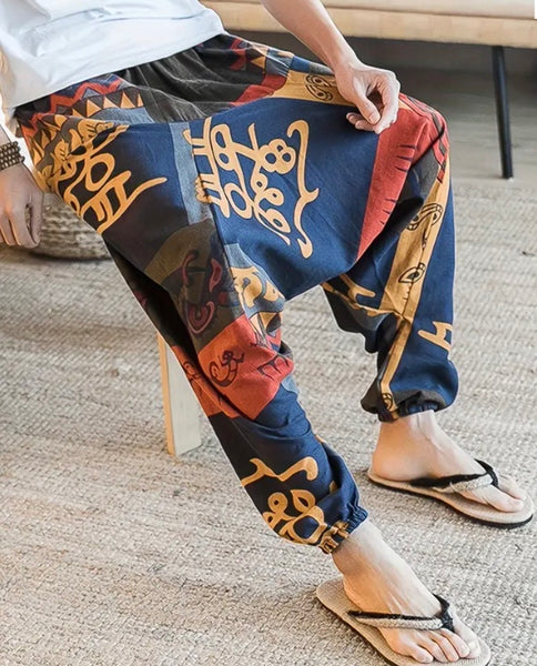 Maryam’s Essential Men’s Ethnic Vintage Pattern Stitching Print Harem Baggy Trouser