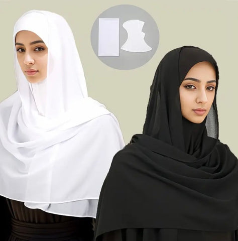 Maryam’s Essential Large Breathable Chiffon Hijab & Full Cover Inner Neck Cap Headscarf Set
