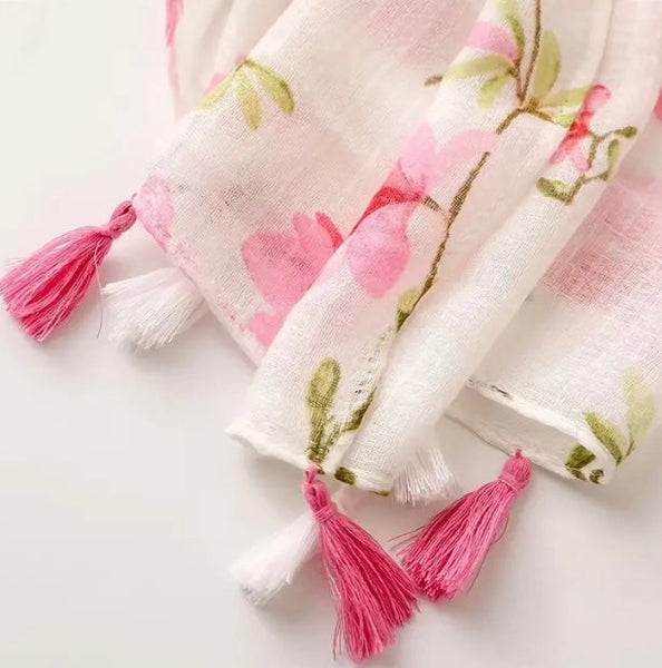 Maryam's Essential Flower Printed Polyester Tassels Hijab