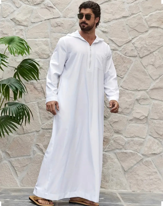 Maryam’s Diamond Style Men’s Plain Ethnic Emirati Vintage Hood Kaftan
