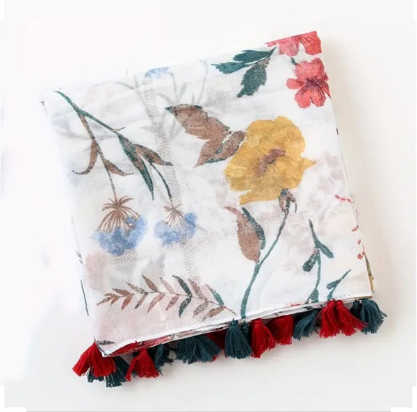 Maryam's Essential Floral Printed Cotton Viscose Tassels Hijab
