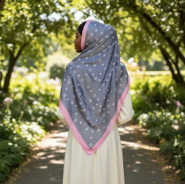 Maryam's Essential Luxury Floral Print Silk Satin Soft Arab Shawl/Hijab