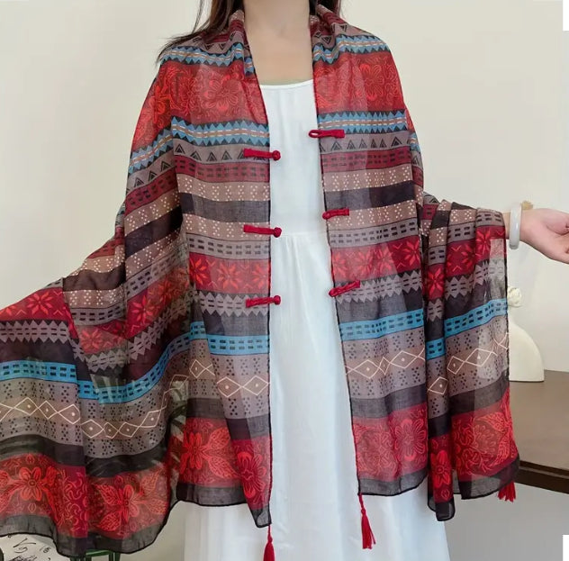 Maryam's Essential Printed Cotton Viscose Tassels Shawl
