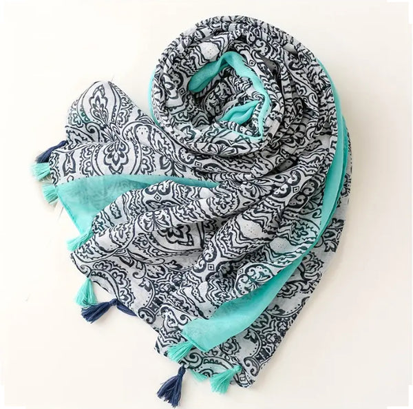 Maryam's Essential Printed Cotton Viscose Tassels Hijab