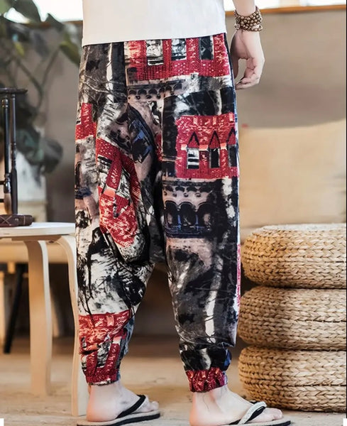 Maryam’s Essential Men’s Ethnic Vintage Pattern Stitching Print Harem Baggy Trouser
