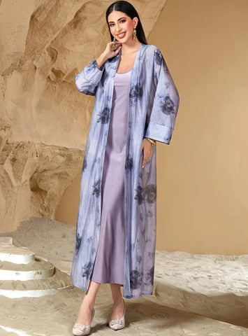 Maryam’s Essential Luxury Traditional Arabian Abaya Set, Long Sleeveless Round Neck Inner Layer Dress & Open Abaya