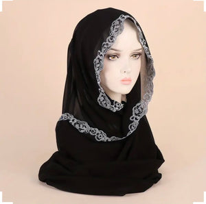 Maryam’s Essential Chiffon with Flower Lace Trim Edge Head Scarves/Hijabs
