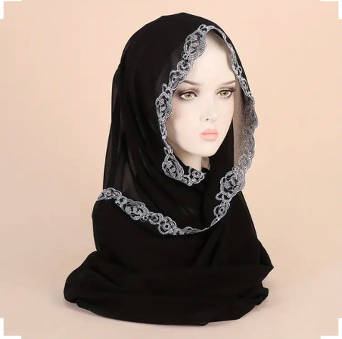 Maryam’s Essential Chiffon with Flower Lace Trim Edge Head Scarves/Hijabs