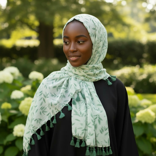 Maryam's Essential Floral Printed Polyester Tassels Hijab