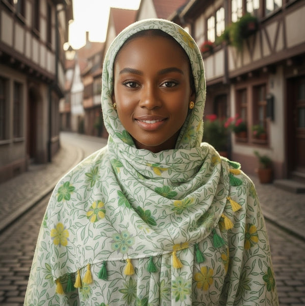 Maryam's Essential Flower Printed Cotton Polyester Tassels Hijab