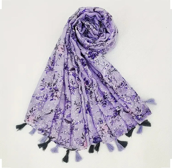 Maryam's Essential Printed Cotton Viscose Tassels Hijab/Shawl