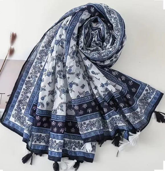 Maryam's Essential Printed Cotton Viscose Tassels Hijab