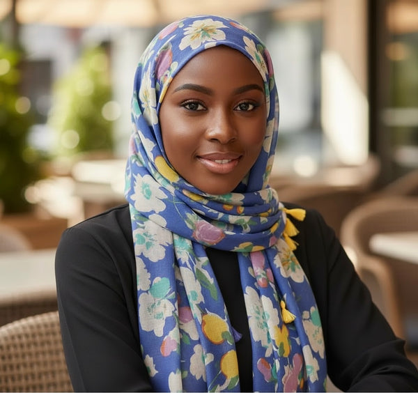 Maryam's Essential Flower Printed Cotton Viscose Tassels Hijab