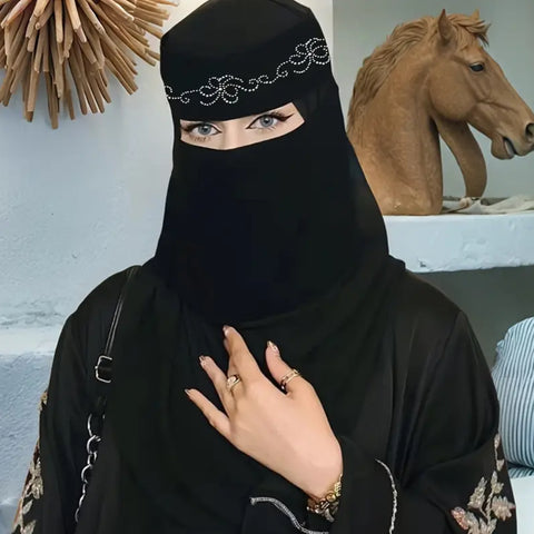 Maryam’s Essential Diamanté Thin Breathable Chiffon Niqab Veil Headscarf