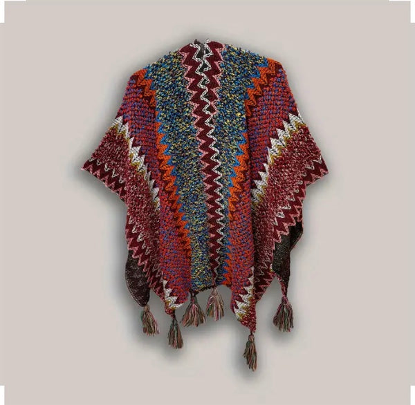 Maryam’s Essential Luxury Vintage Knit Poncho with Tassels