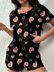 Maryam’s Essential Heart Print Round Neck Top and Short Sleepwear Set