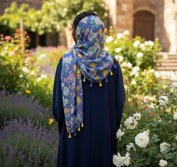 Maryam's Essential Flower Printed Cotton Viscose Tassels Hijab