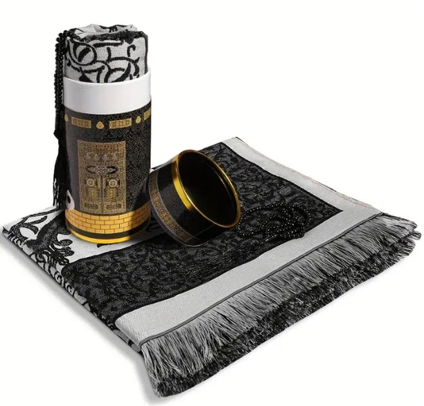 Maryam’s Essential Muslim Prayer Mat & Prayer Beads Cylindrical Gift Set