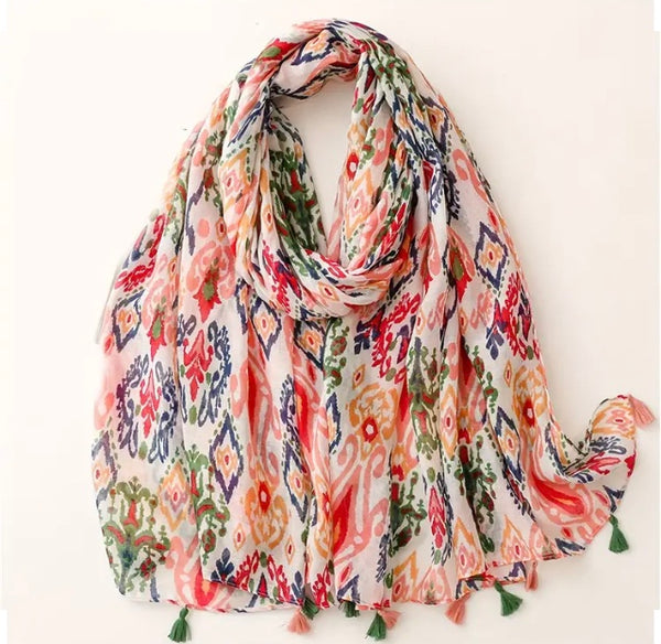 Maryam's Essential Flower Printed Cotton Viscose Tassels Hijab